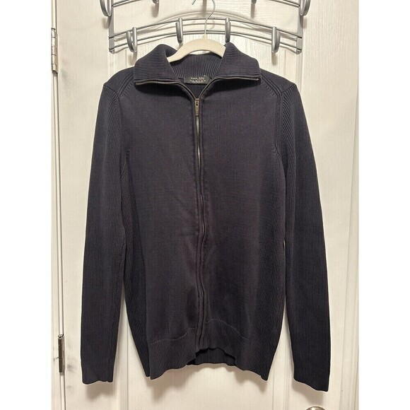 ZARA MAN Basic Sweater Jacket Men’s SZ XL Navy Blue Full Zip Cable Knit Cotton - Picture 16 of 16